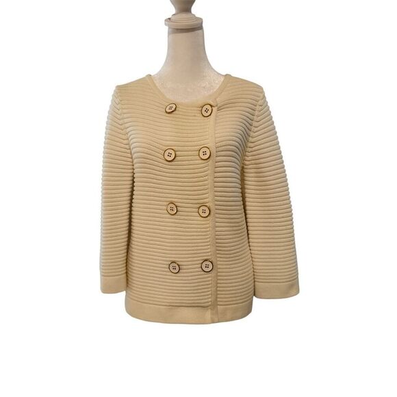 525 America Women's Double Breasted Ribbed Knit Cardigan Sweater Cream Small - Picture 1 of 11